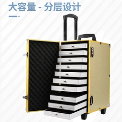 Large Capacity Makeup Suitcase Jewelry Storage Box 10Drawer Jewelry Watch Bangle Storage Travel Trolley Case W/Universal Wheels