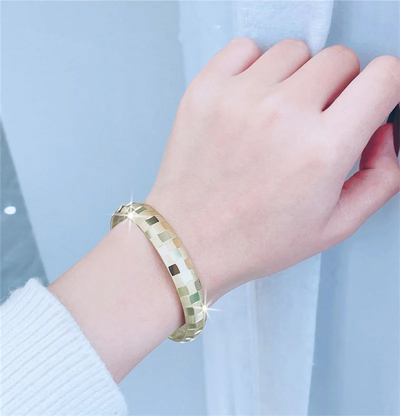 Trendy Lady Geometric Pattern Hand Accessories Personality Buddhist Sutra Bangle Women Jewelry Open Size Gold Bangles Female