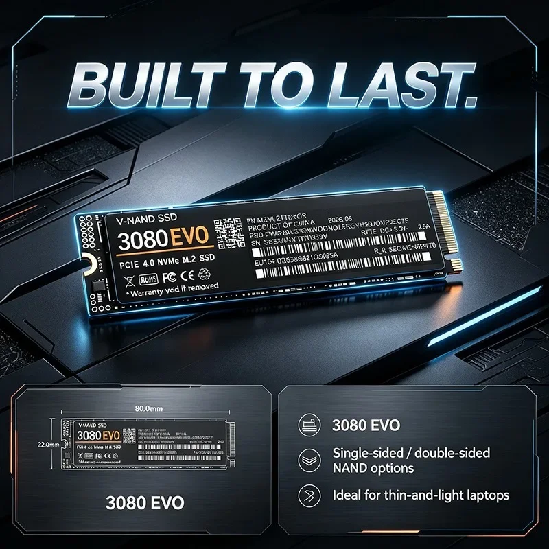 New 3080 EVO 500GB-4TB M.2 NVMe PCIe4.0 x4 SSD, 7300MB/s Read, TLC 3D NAND Internal Storage for PS5 Gaming Laptops Desktops