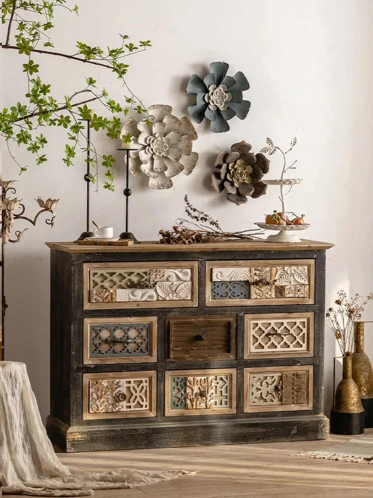 American old retro chest, decorative porch dopamine storage medieval side cabinet, home bedroom