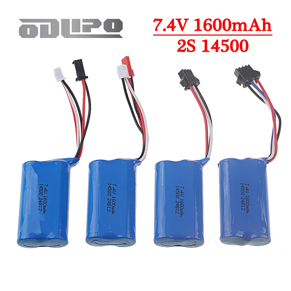 Batería de iones de litio 14500 2S, 7,4 v, 1600mAh, para pistola de balas de agua, accesorios de juguetes, batería de 7,4 V para juguetes eléctricos, vehículos de carreras