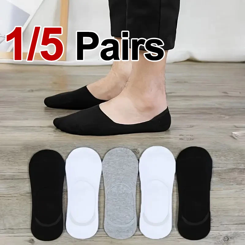 

1/5 Pairs Neutral Breathable Invisible Socks Summer Thin Breathable Cotton Casual Socks Solid Color Anti Slip Sweat Absorbing