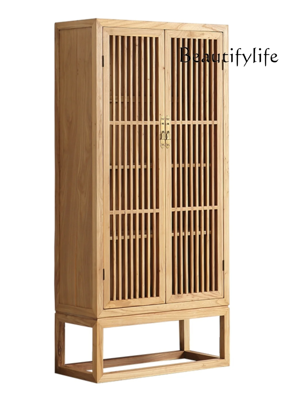 

New Chinese Zen Furniture Ming Modern Log Solid Wood Old Elm Clothes Closet Bookshelf Locker