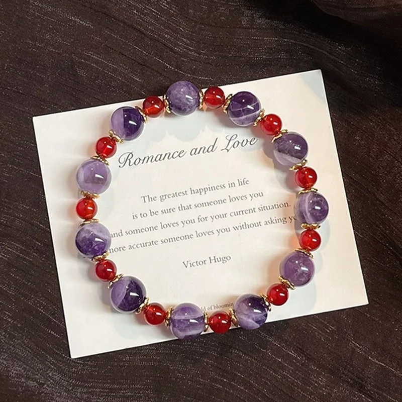 New Unique Exquisite Luxury Natural Amethyst Red Agate Bracelet Blessing Wealth Luck Elegant Design Wristband Gifts