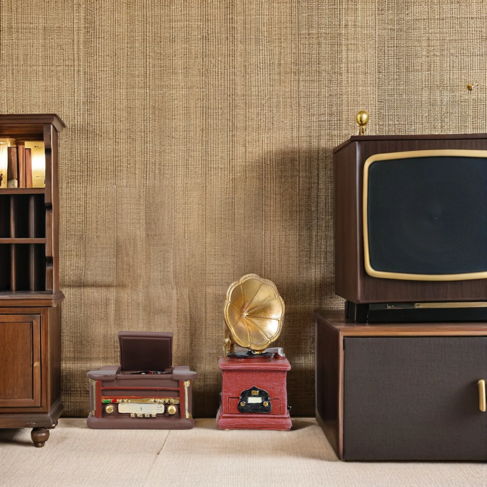 

2 шт. миниатюрный винтажный проигрыватель фонографов из смолы, ретро-декор для кукольного домика, украшение дома, домашние аудиопроигрыватели