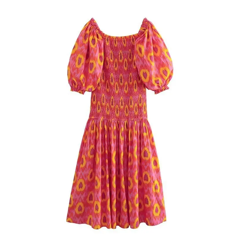 

2025 New Women Floral Print Midi Short Sleeve Dress Summer Casual Dress