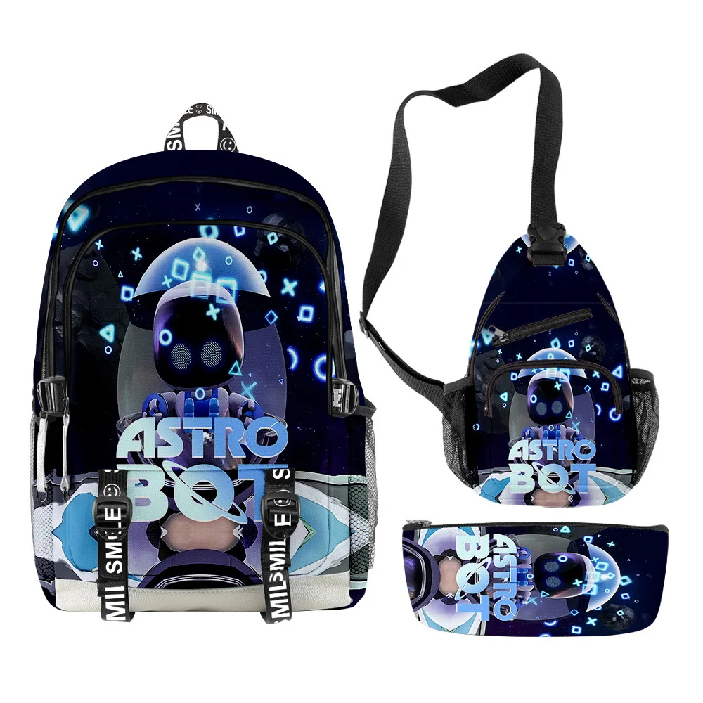 Astro bot anak muda, kotak pensil tas dada ransel multifungsi Notebook Oxford motif 3D 3 buah/set klasik trendi