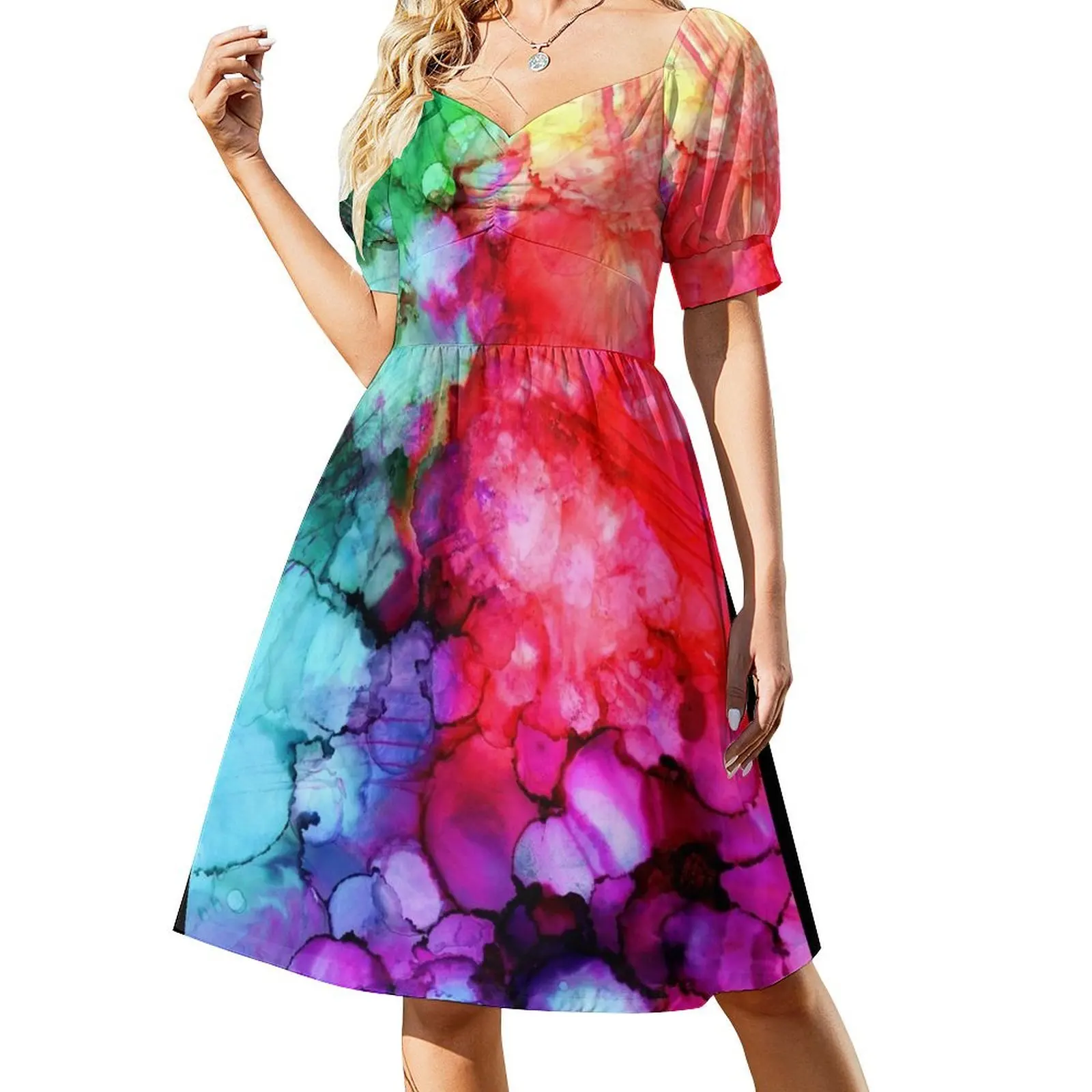 

Rainblow Short-Sleeved Dress summer woman dress 2025 Woman clothing