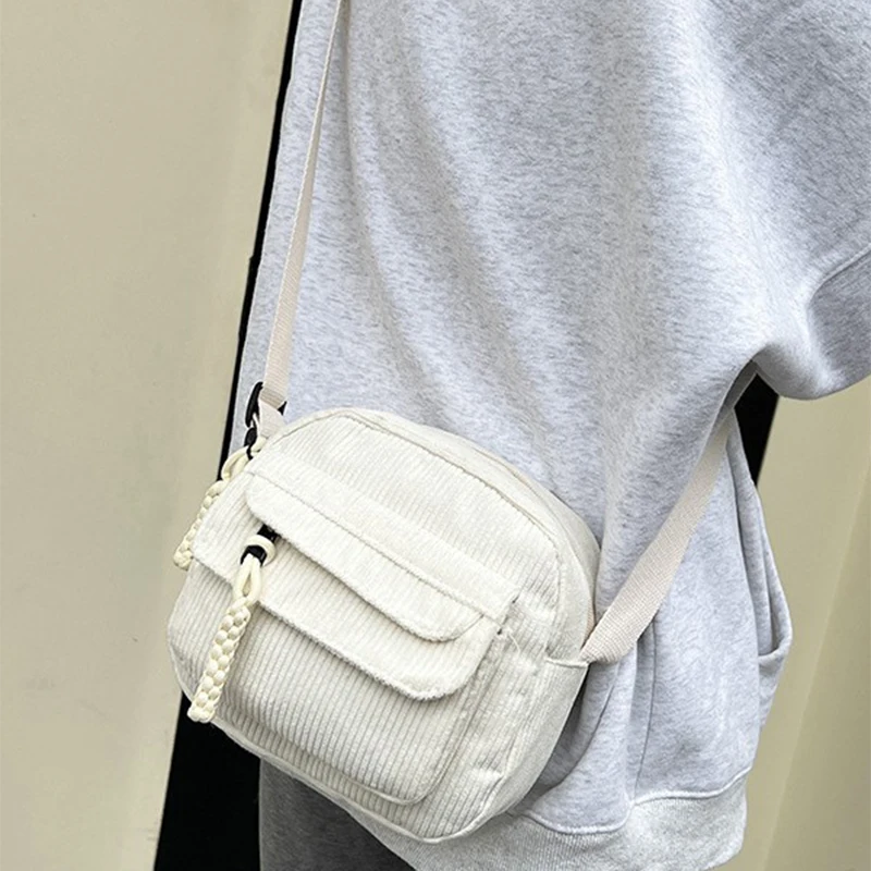 Bolso de hombro pequeño de pana para mujer, bandolera para adolescente, bolso bonito para estudiante, bolsos de mensajero coreanos de calle Harajuku