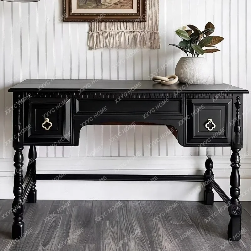 

retro solid wood desk black carved locker dining side storage cabinet porch table
