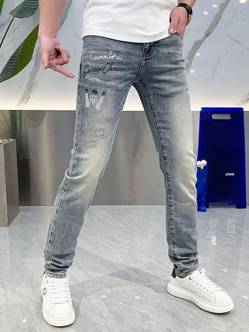 

Light Wa Men's Jeans Slim Fit Summer New Sle Faionable Versatile Casual Long Pants mid Waist Zipper Closure Breathable