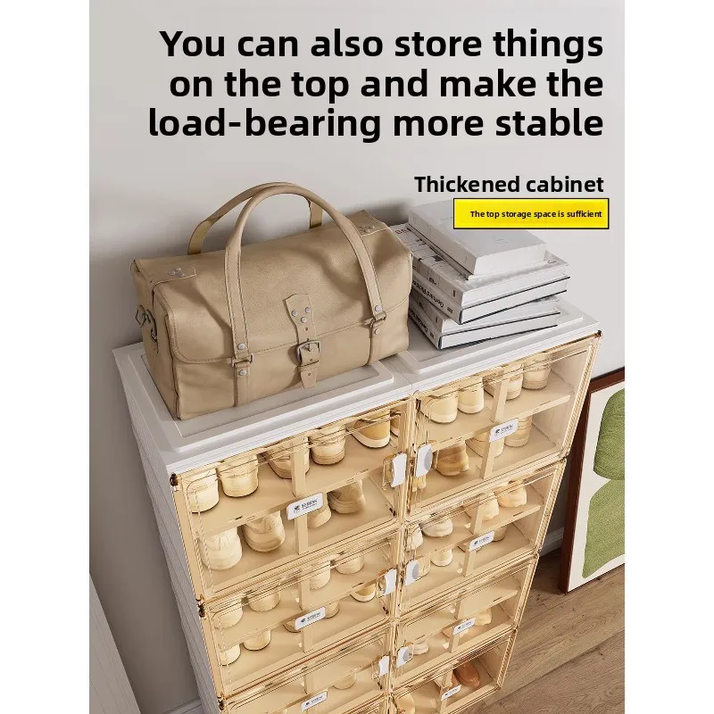 Zapatero transparente, zapatero plegable en la entrada del dormitorio doméstico