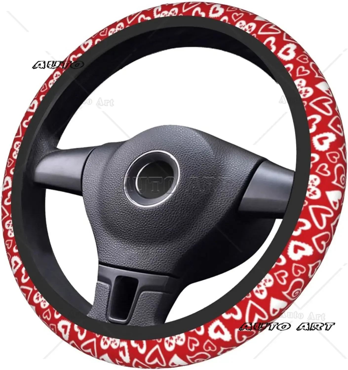 Steering Wheel Cover for Women Men Heart Red Valentine Day Neoprene Steering Wheel Protector Universal Fit Most Car Sedans