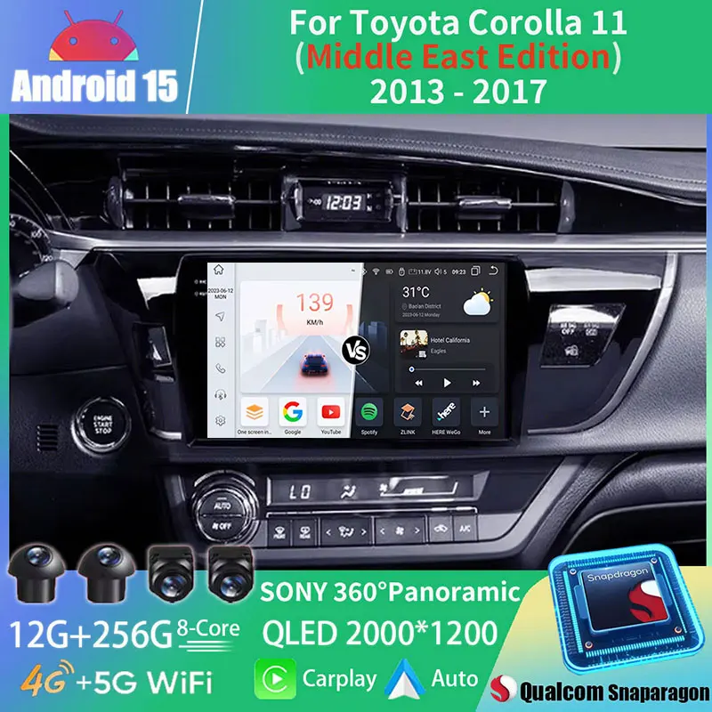 

Wireless Auto Carplay Car Radio Android 15 For Toyota Corolla 11 Middle East Edition 2013 - 2017 LHD GPS Multimedia Player Navi