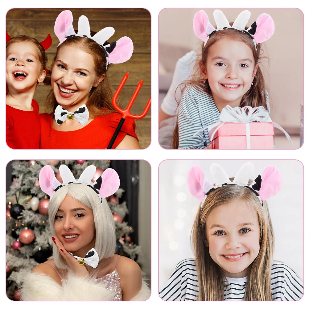 1세트 소 머리띠 나비넥타이 꼬리 세트 귀여운 코스프레 의상 소품 무대 공연 용품 소 머리띠