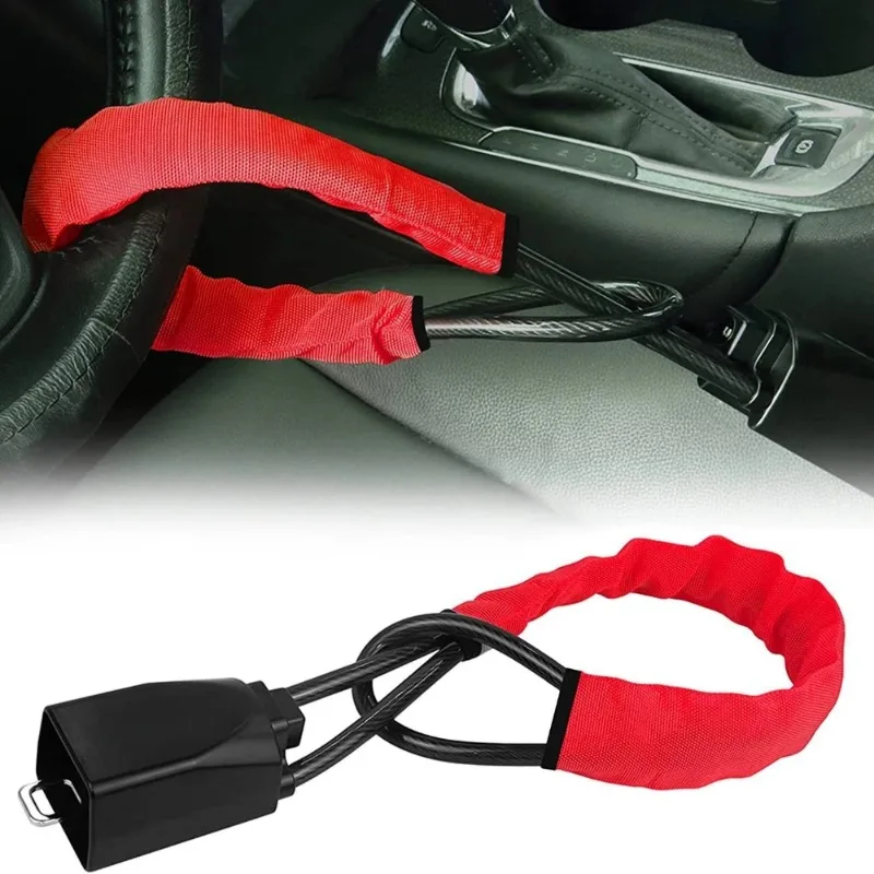 

Car Steering Wheel Steel Lock Seat Belt Anti-theft Lock With 2 Keys Anti-theft Device Easy Installation Fits Most Cars SUV