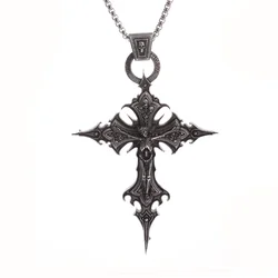 Gothic Skull Jesus Cross Necklace Catholic Jewelry for Men Punk Religious Amulet Necklace