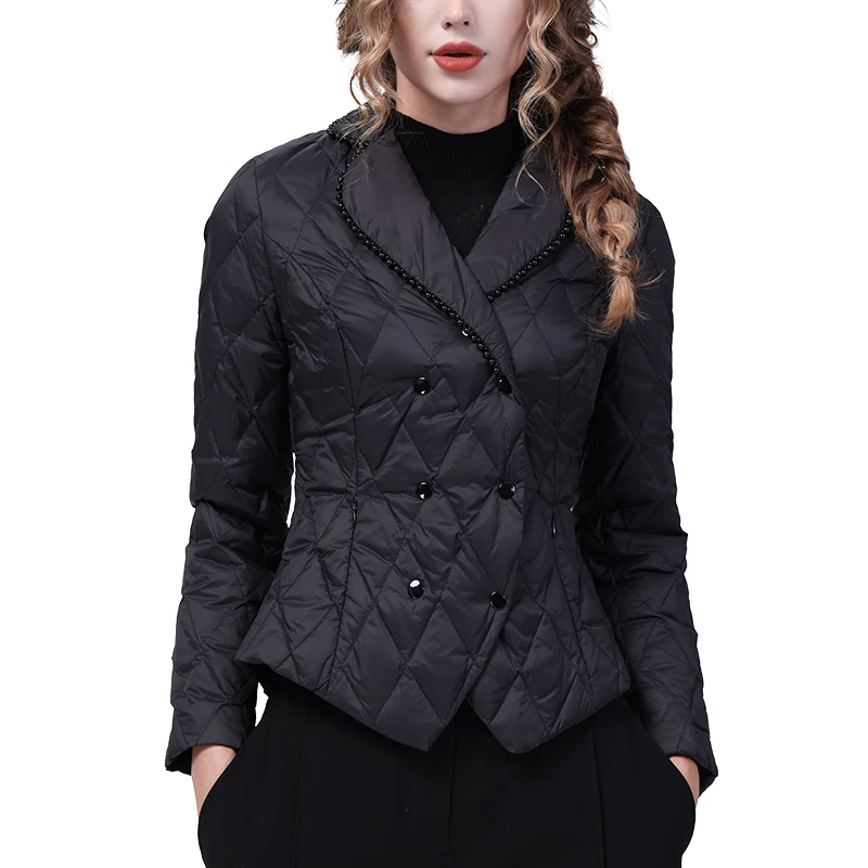 Fashion Suit Collar Women Down Jacket Elegant Slim Black Short White Duck Down Padded Puffer Coat Warm Lightly Korean Jackets