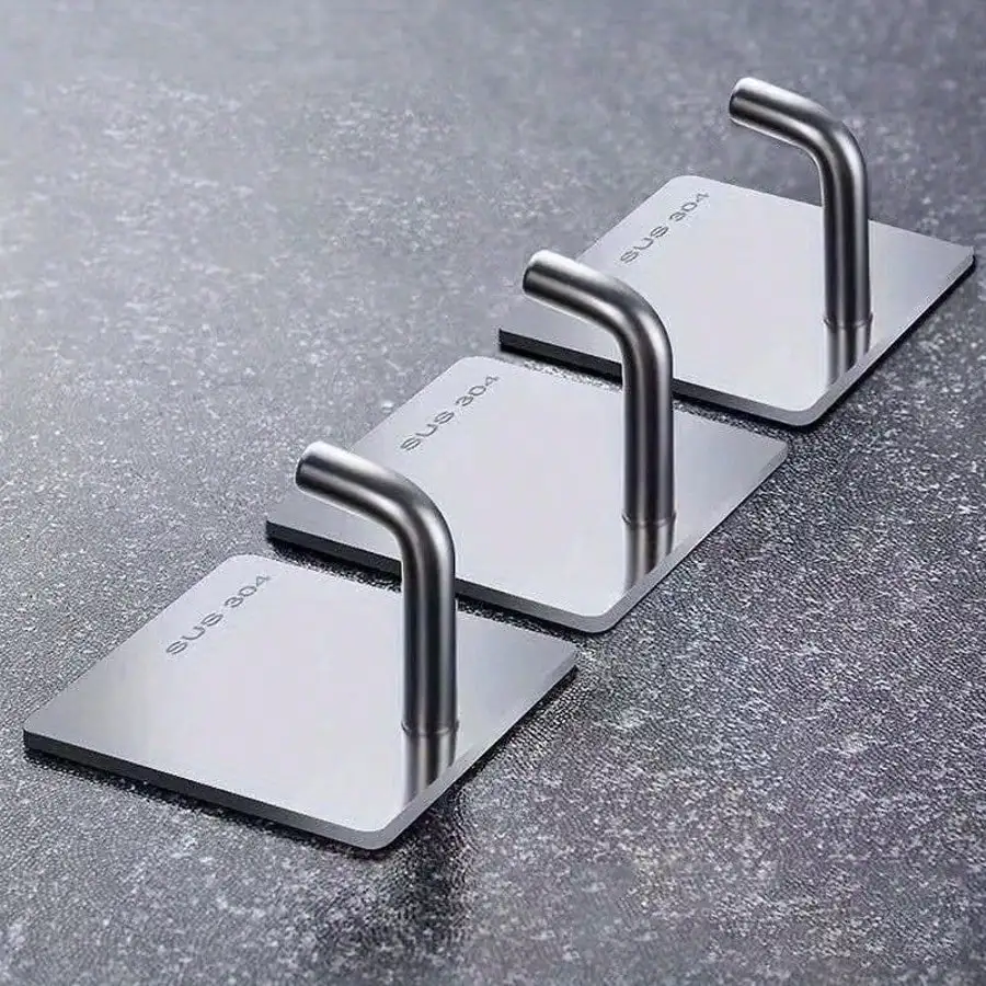 3-Piece Stainless Steel Adhesive Hooks, Multi-Functional Kitchen Wall Hooks, Polished Finish, Durable And Modern Design, For Han