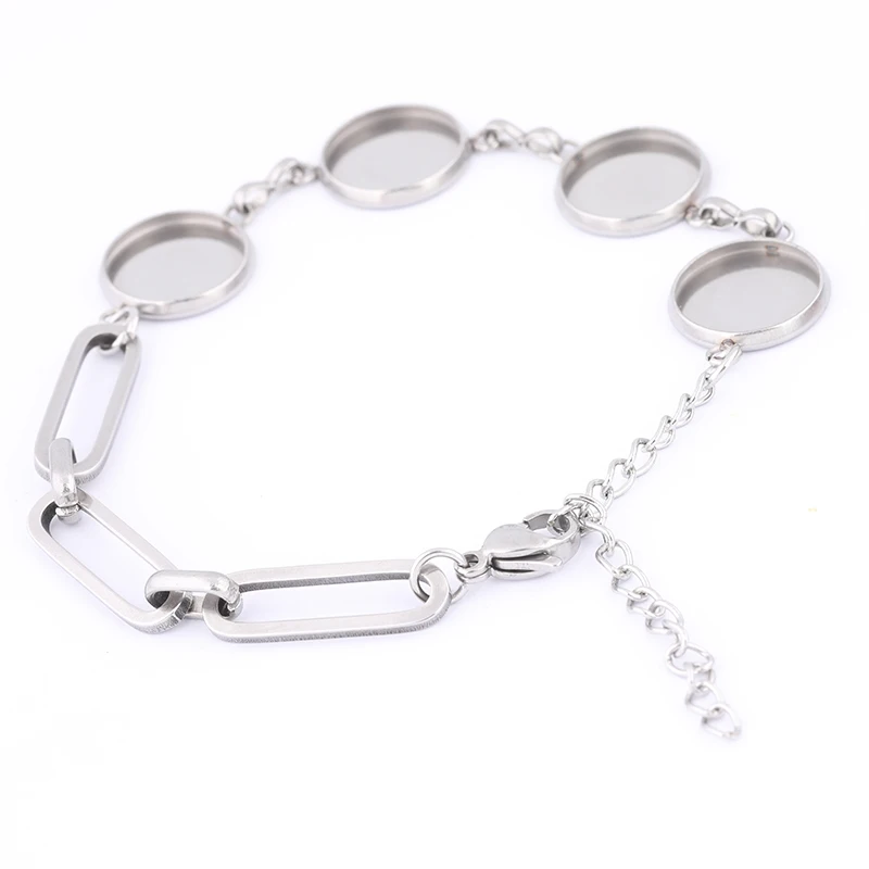 5pcs Stainless Steel Link Chain Cabochon Bracelet Base Setting Blanks 12mm Bezel Trays For Bracelets Jewelry Making Supplies