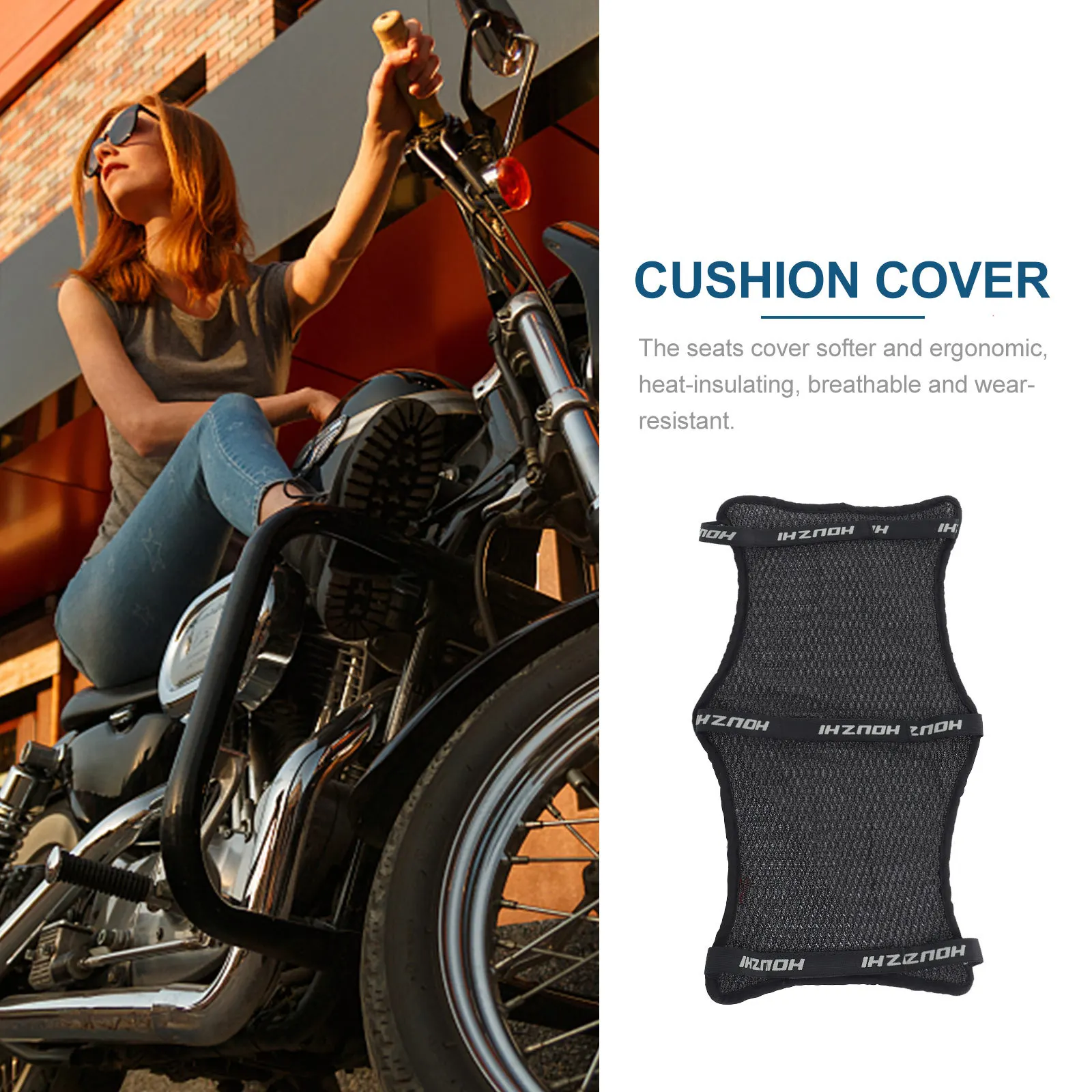 

Motorcycle Cover Seat for Breathable Protector Black Polyester Motocycle Cushion