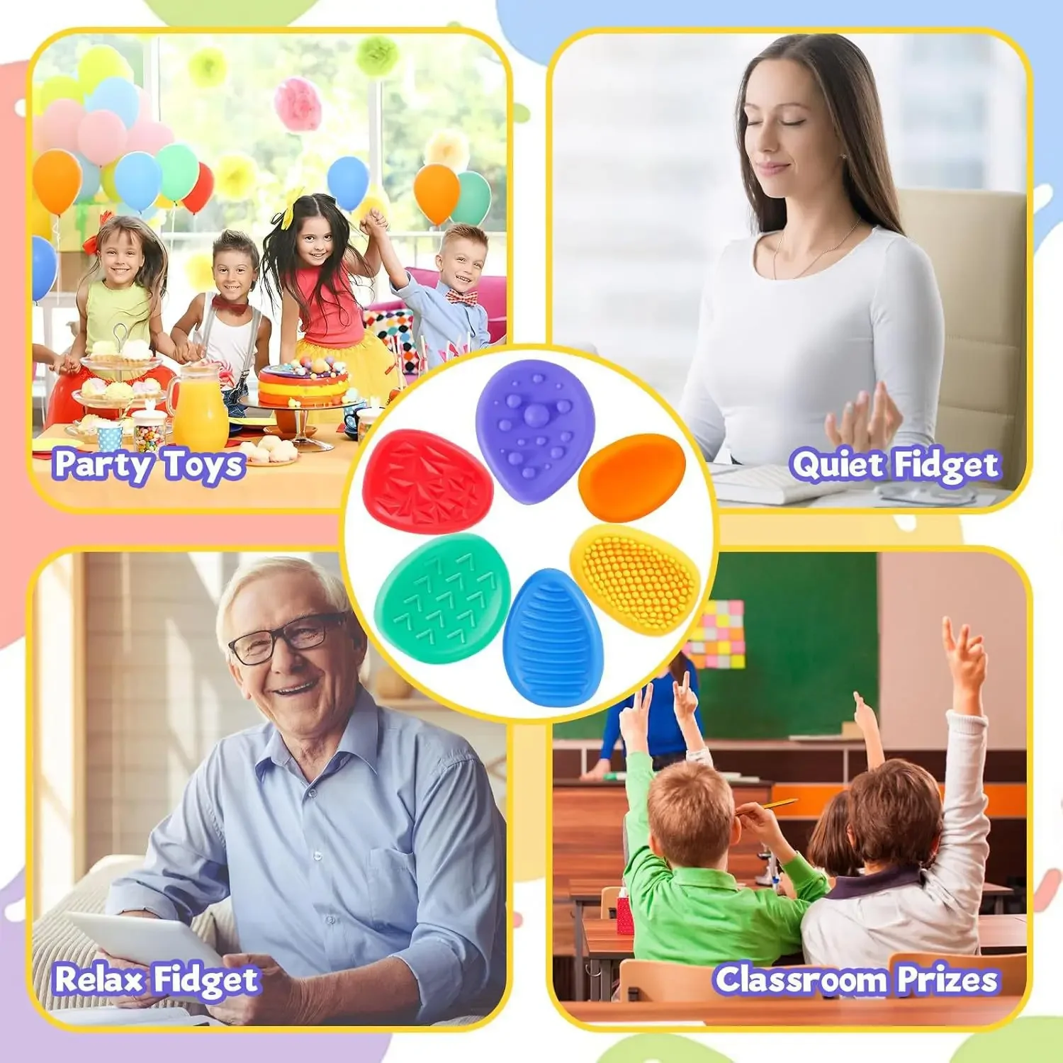 6 pezzi Fidget Toys Pietra sensoriale per bambini Pietra morbida strutturata per preoccupazioni per l'autismo Fidgets silenziosi Articoli antistress Regalo per alleviare l'ansia