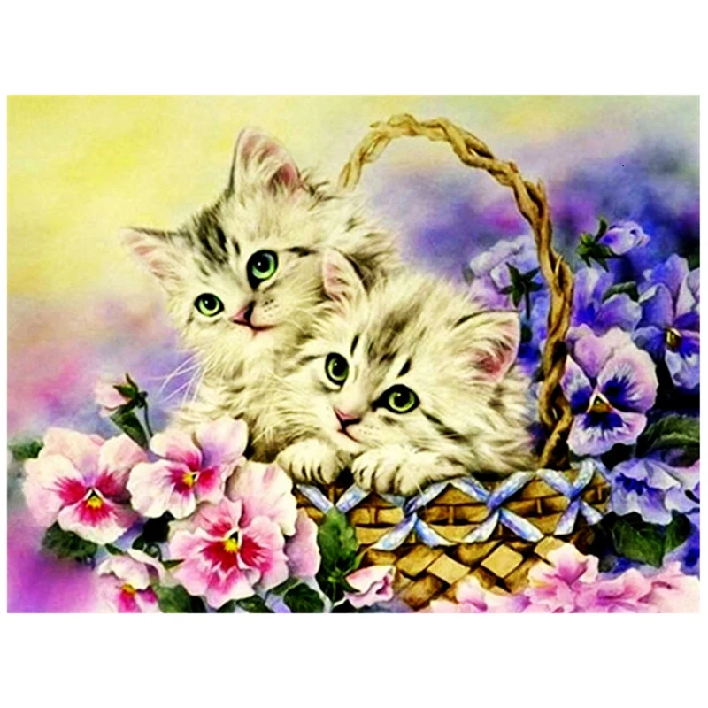 

Paint With Diamond Embroidery "Cat Twins" Diamond Painting Full Round Picture Of Rhinestone Home Decor