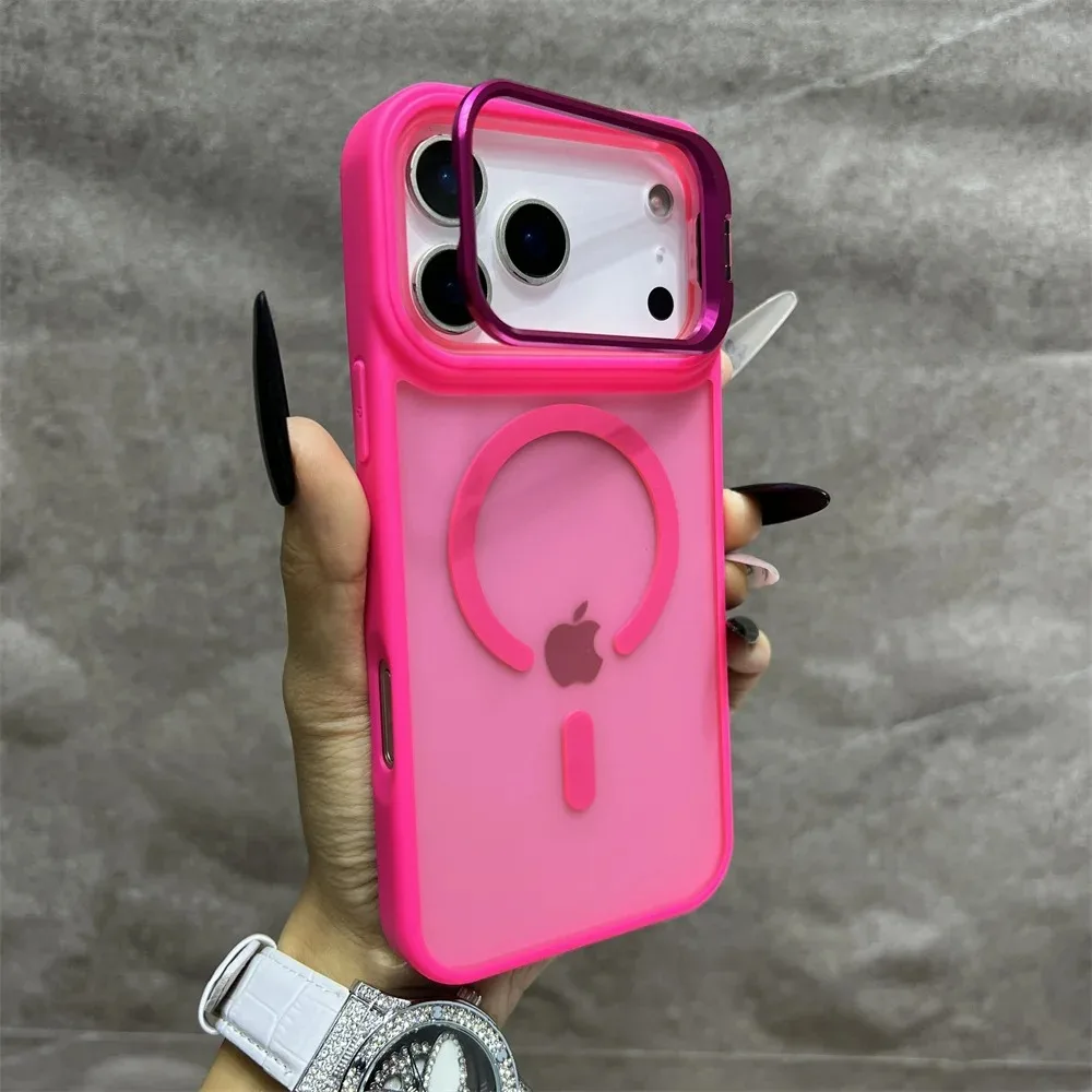 

Fashion Magnetic Translucent Bracket Case For iPhone 17 16 15 Pro Max Camera Lens Stand Cases For iPhone 14 13 17 Pro Max Cover