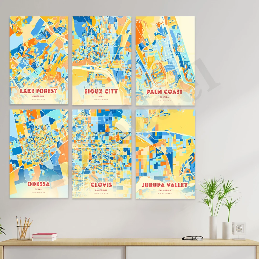 Норман Юрская долина Клерис Одесса Эль Монте Колумбия Аблене Пальмовое побережье Кларк-круг Сиутер-Сити Нампа. Плакат с цветной картой города