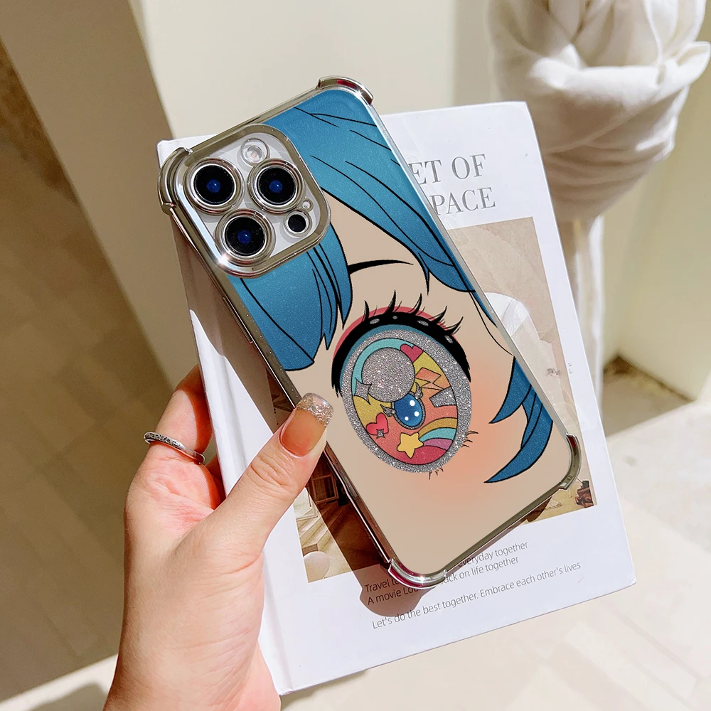 카툰 무지개빛 반짝이는 눈 플레이트 폰 케이스 샤오미 15 14 13 포코 F4 F5 X7 X6 X5 X3 프로 울트라 4G 5G 낙하 방지 에어백