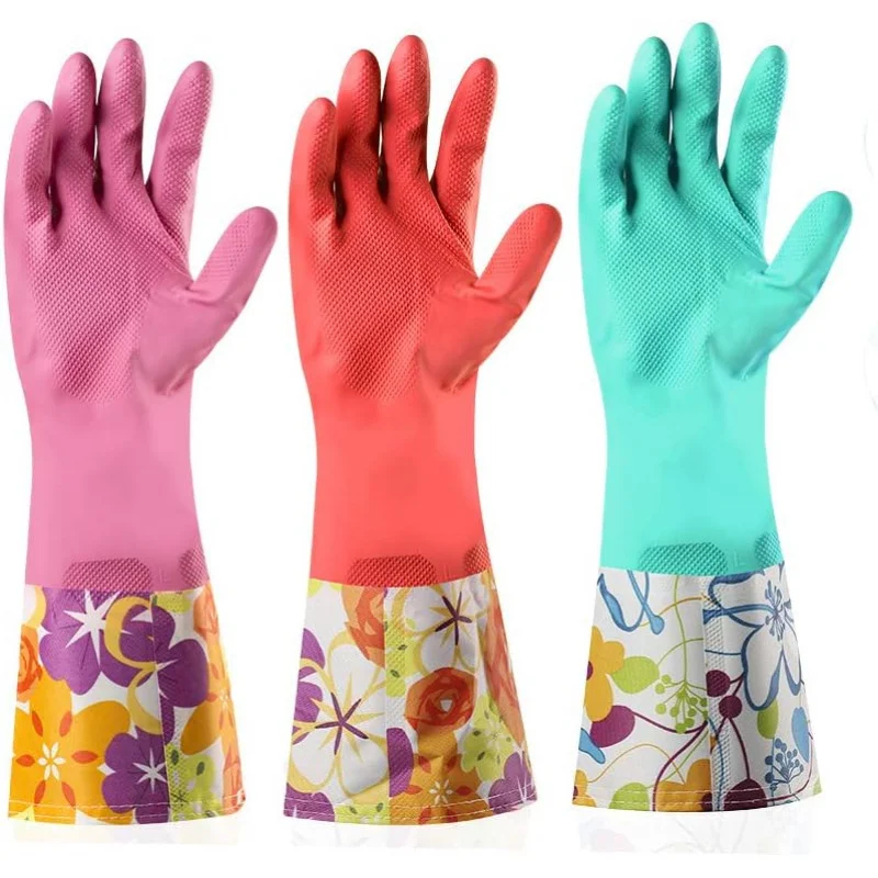 

3 Pairs Dishwashing Rubber Gloves - Aixingyun Non-Slip, Reusable PU Waterproof Latex Gloves, Gift for Mom (Large)