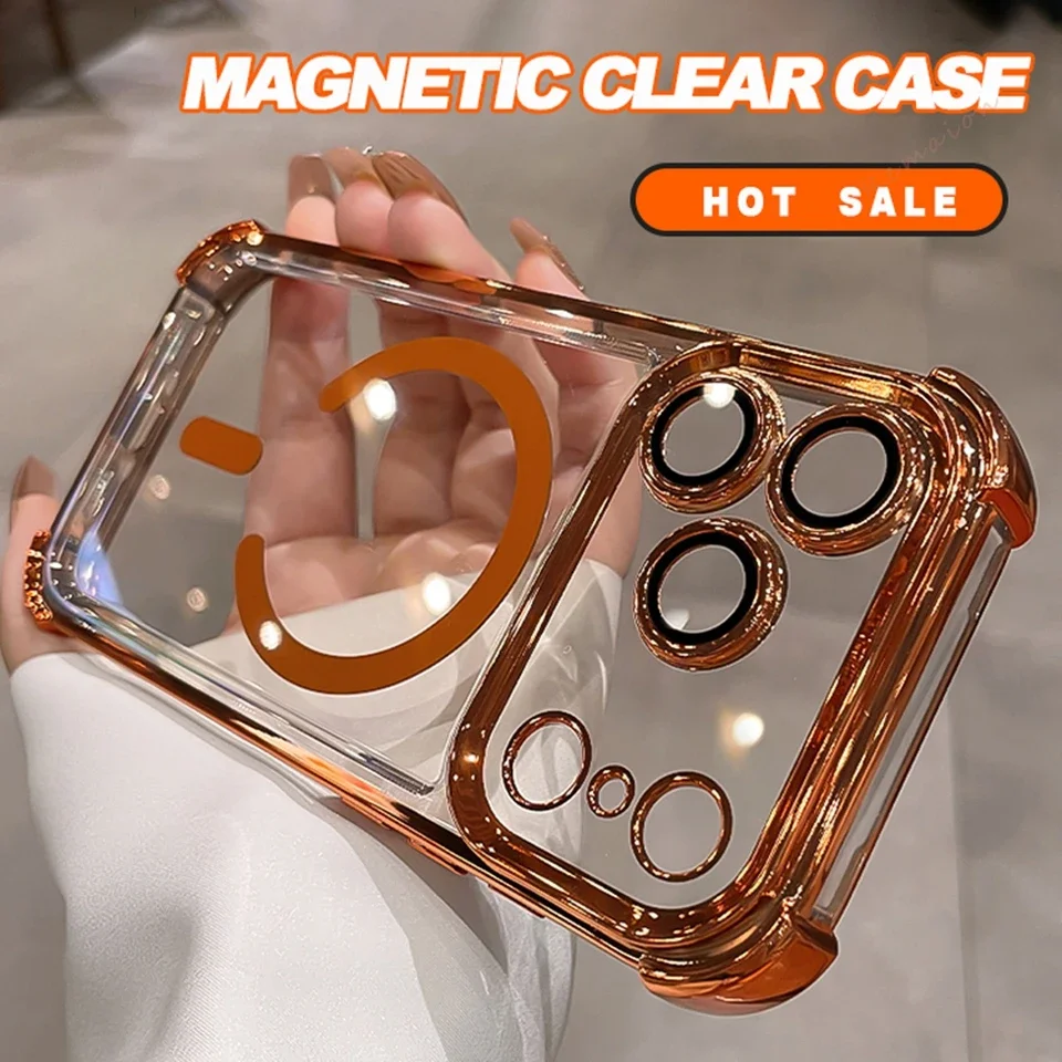 Coque de téléphone magnétique de luxe pour iPhone 17 Air 15 14 13 12 Pro Max 16 Plus, compatible MagSafe, en silicone souple antichoc