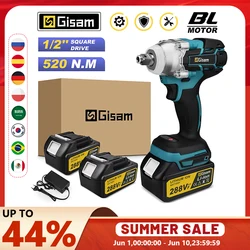 Gisam 520N.M Brushless Electric Impact Wrench Cordless Electric Wrench 1/2inch for Makita 18V Battery Pin Screwdriver Power Tool