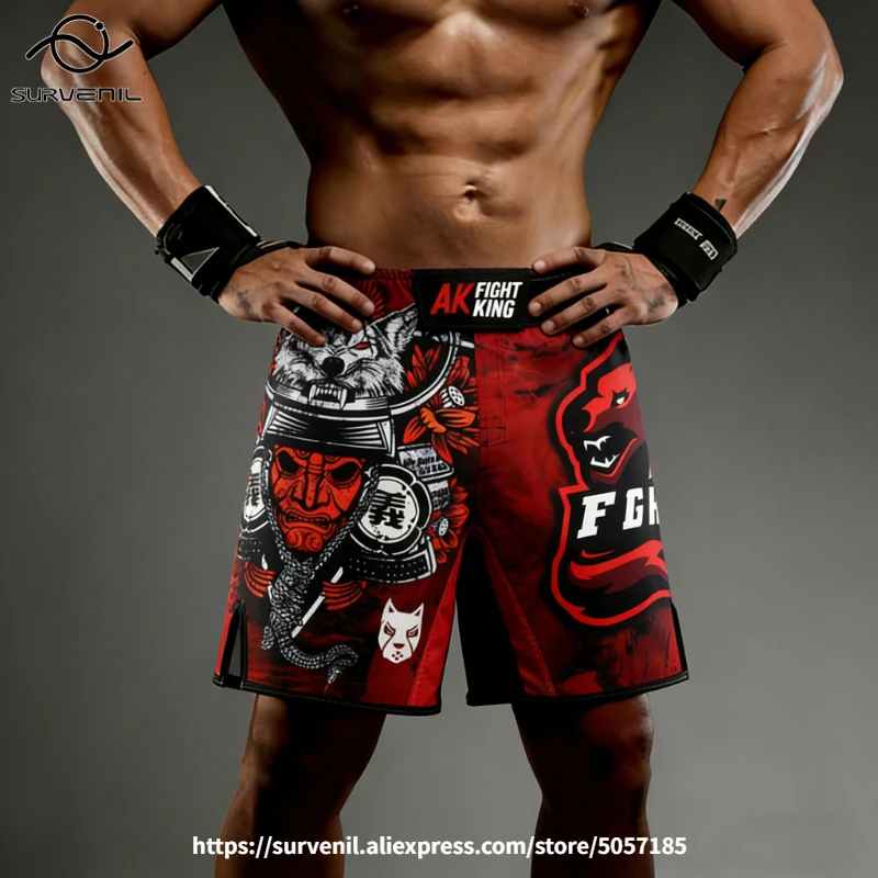 Men's Tiger MMA BJJ Shorts Brazilian Jiu Jitsu Martial Arts Fight Shorts No-Gi Wrestling Judo Training Grappling Boxing Pants