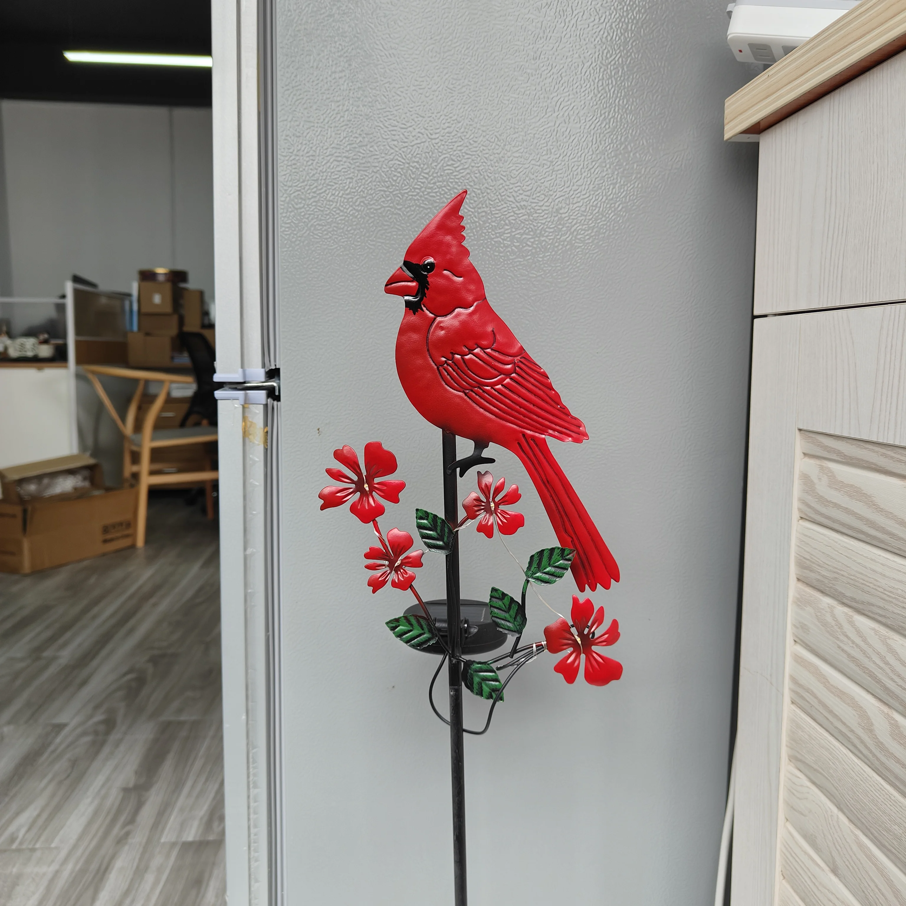 Metal Yard Art Red Bird Stake, Charming Solar Cardinal Light Stake Outdoor Decor, Garden Pathway Accent Ornament