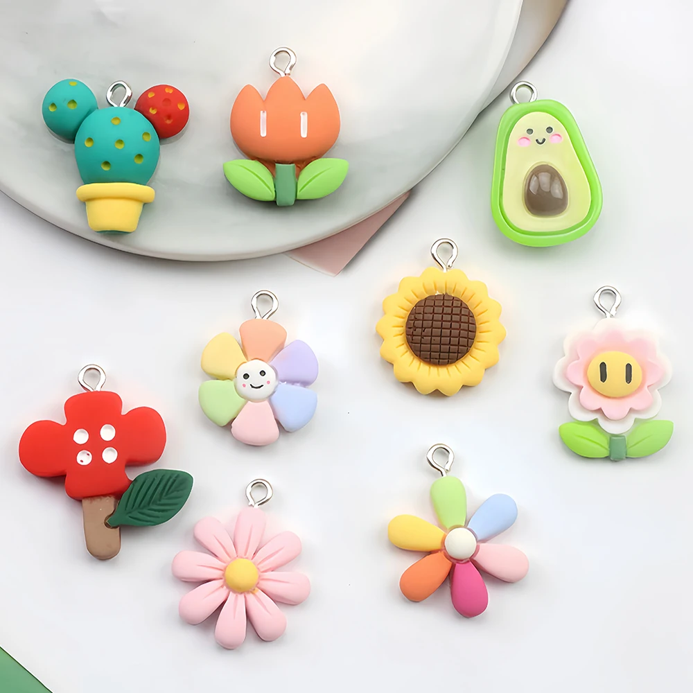 10Pcs Flower Resin Charms Avocado Cactus Mushroom for DIY Earring Bracelets Necklace Keychain Pendant Jewelry Making Findings
