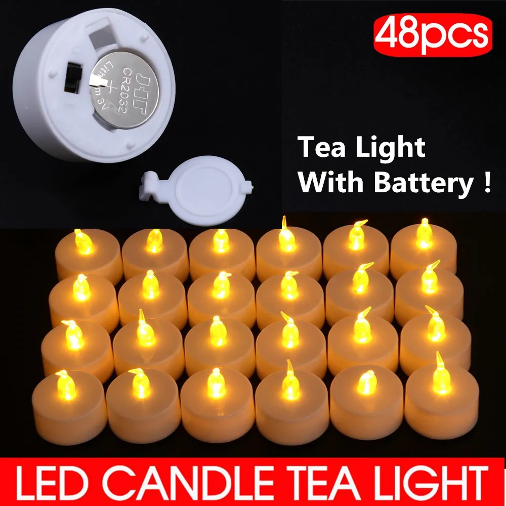 

48pcs Realistic and Bright Flameless LED Tea Lights Operated Plastic Candles for Birthday Festival Celebration (Yellow F