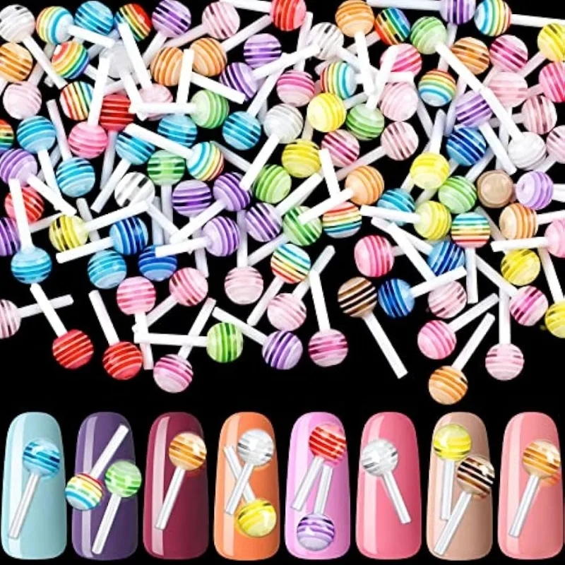 50pcs Lollipop Candy Nail Art Charm Cute 3D Acrylic Decoration DIY Acccessories Mini Designs Sugar Valentines Christmas Birthday