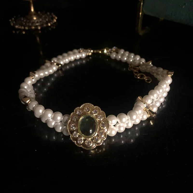 necklace bracelet  earring retro double-layered pearl inlaid gemstones diamonds  glass temperament jewelry for women