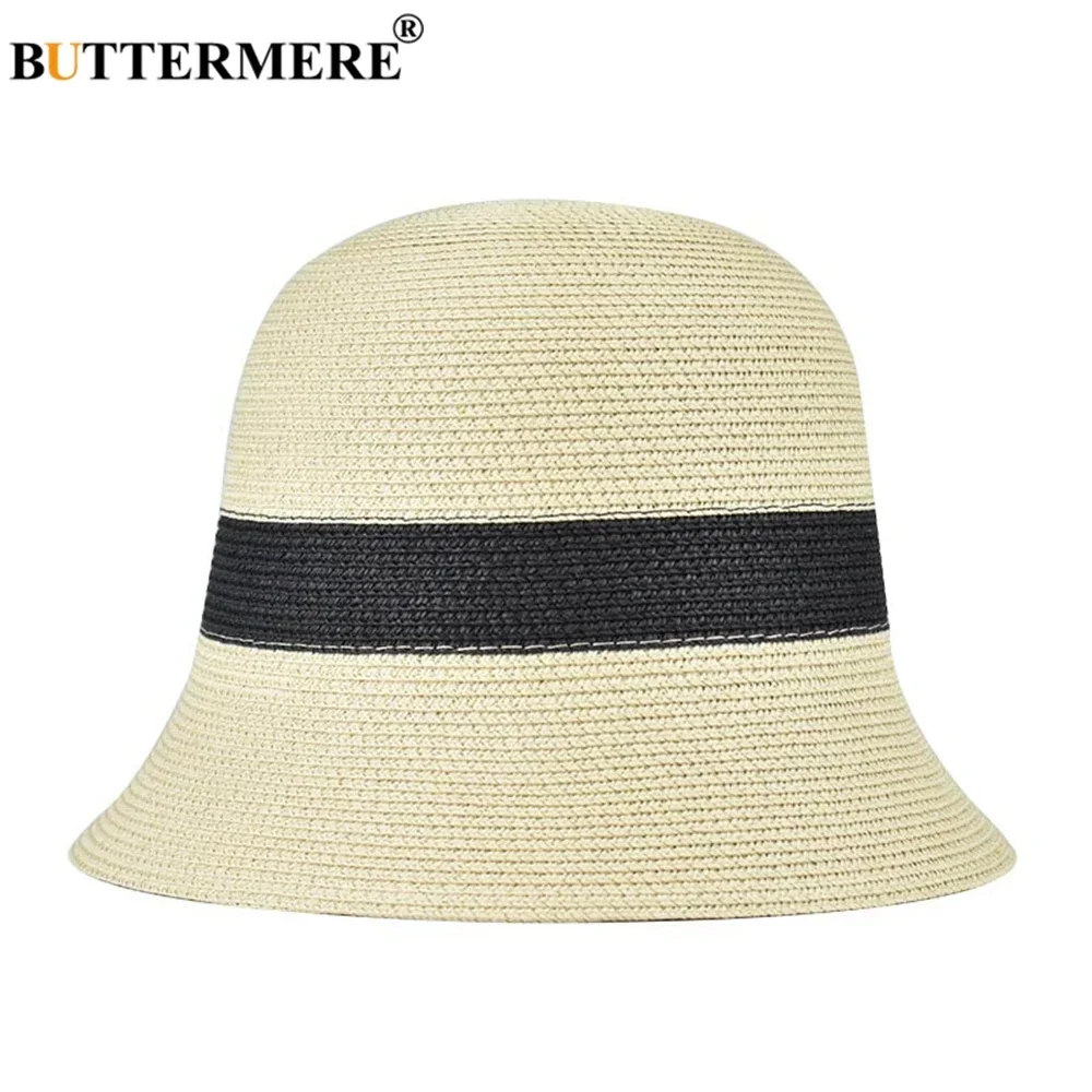 

BUTTERMERE Straw Hat Ladies Bucket Hat Womens Summer Hats Patchwork Beige Sun Protection 2024 New Arrival Womens Sun Hat