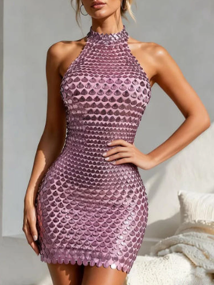 High Quality Shell Sequin Sexy Neck And Hip Dress 2026 New Fashionable Custom Women'S Clothing