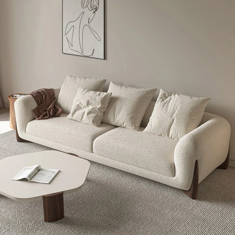 

Wabi wind lamb wool sofa designer lazy Harajuku living room tatami Internet celebrity fabric minimalist art sofa