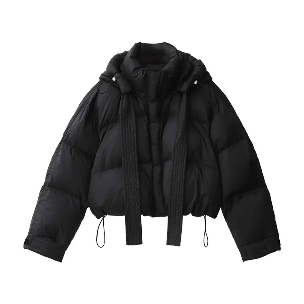 American Vintage Donna Y2k Felpa con cappuccio nera giapponese Giacca imbottita Colletto alla coreana Piumino Parka Outwears Tide 2025 Autunno Inverno