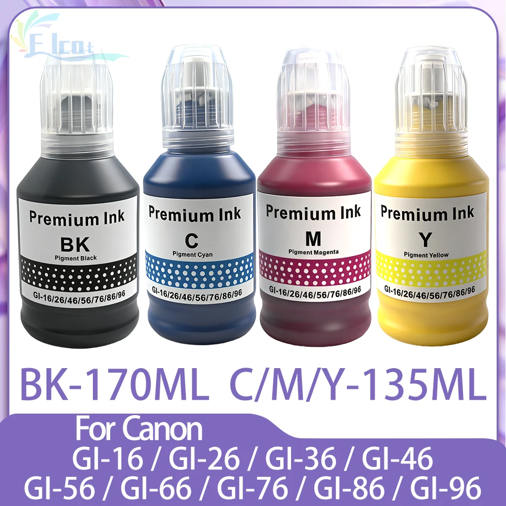 

Чернила для заправки GI-16, GI-26, GI-36, GI-46, GI-56, GI-66, GI-76, GI-86, GI-96, пигментные чернила, совместимые с принтерами Canon MAXIFY.