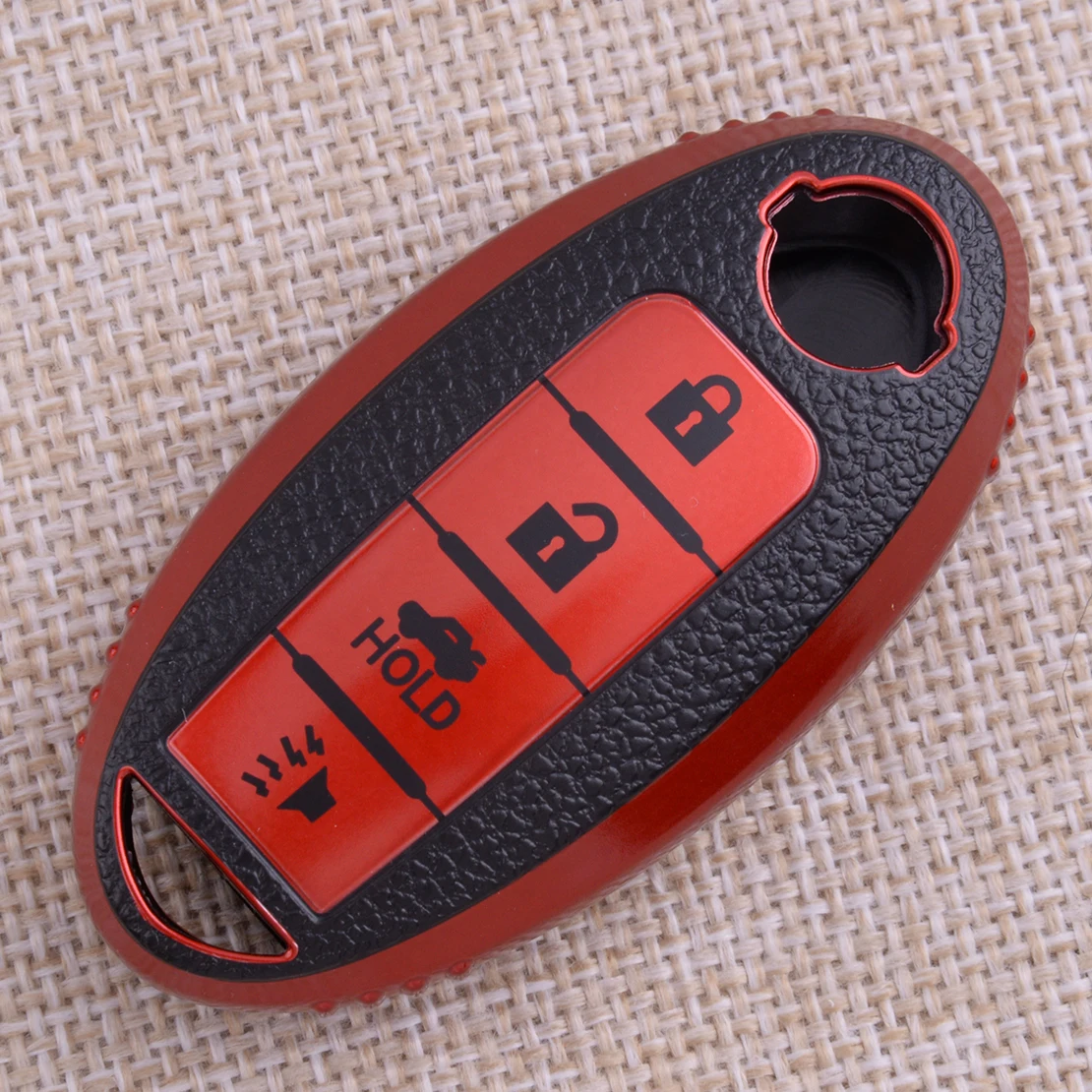 New 4 Buttons Smart Key Fob Cover Case Holder with Keychain Red Fit for Nissan Rogue Qashqai Titan Altima Infiniti Q30 Q50 QX60 view 5