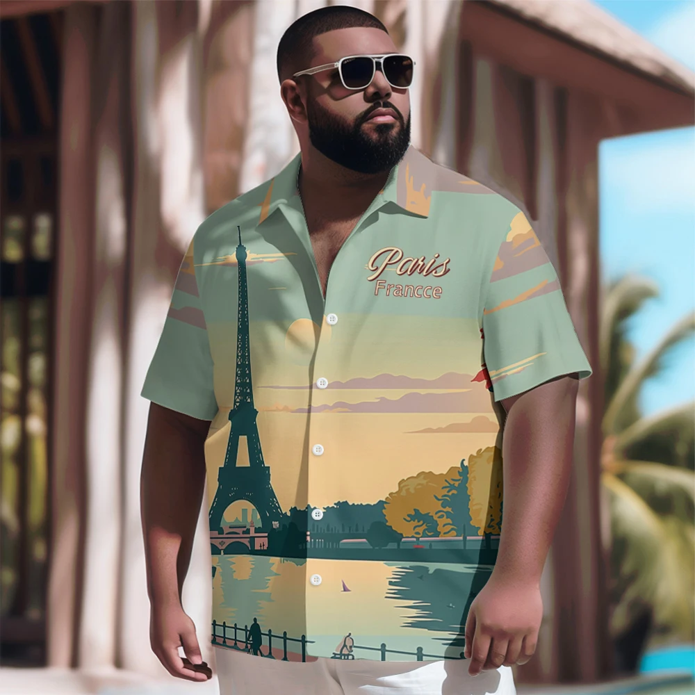 The Seine River in Paris Printed New Hawaiian Shirt Men Casual Short Sleeve Tops Plus Size Summer Shirts