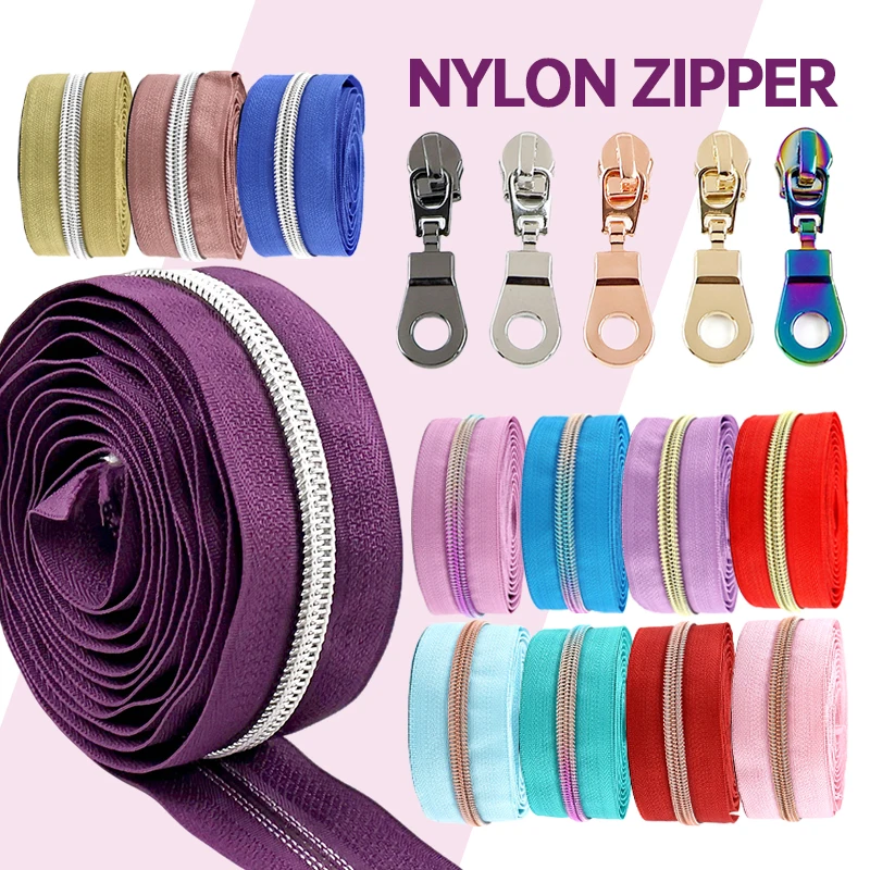 

2/5/10Meters 5# Nylon Zippers+Slider Garment Jacket Decor Zipper Puller Bags Pocket Replace Zips Repair Kits Sewing Accessories