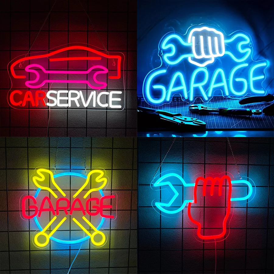 Insegna al neon per garage per decorazioni murali, luce al neon a LED per grotta uomo, stanza auto, negozio di riparazioni auto, appassionato di auto, festa, negozio di riparazioni auto
