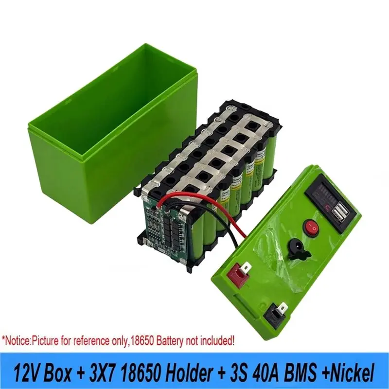 FULL-DIY 12V For UPS Solar 18650 Battery Box Kit 3X7 18650 Holder+ 3S 40A BMS+ Nickel Voltage Display Dual-USB Power Bank