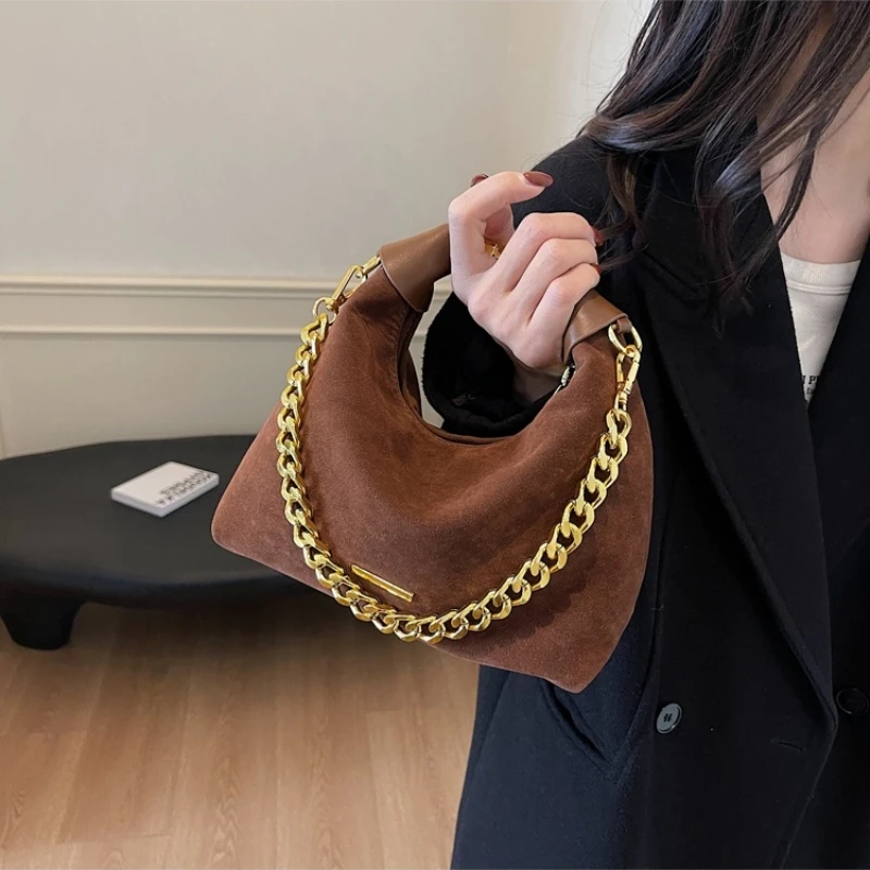 

Trendy Faux Suede Handbags Women's Chain Crossbody Shoulder Bags Small Handbags and Purses Female Dumpling Hobos Bags